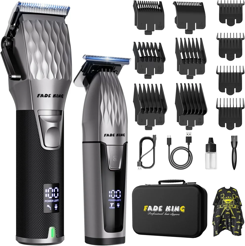 FADEKING® Professional Hair Clippers for Men, Cordless Beard Trimmer Kit for Hair Cutting & Grooming, Zero-Gap Barber Clippers Set, Ideal Mens Grooming Gift for Father’s Day/Birthday