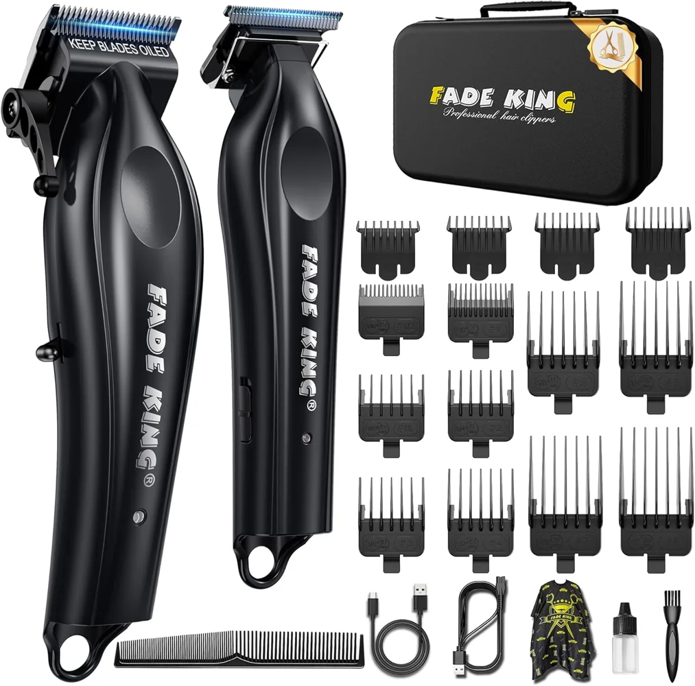 FADEKING® Professional Hair Clippers and Beard Trimmer for Men,Cordless Barber Clippers and Zero-Gap Trimmer Set with DLC Blade,Ideal Gift for Father,Boyfriend and Husband