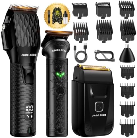 FADEKING Professional Hair Clippers for Men, Trimmer & Foil Shaver 4-in-1 Grooming Kit